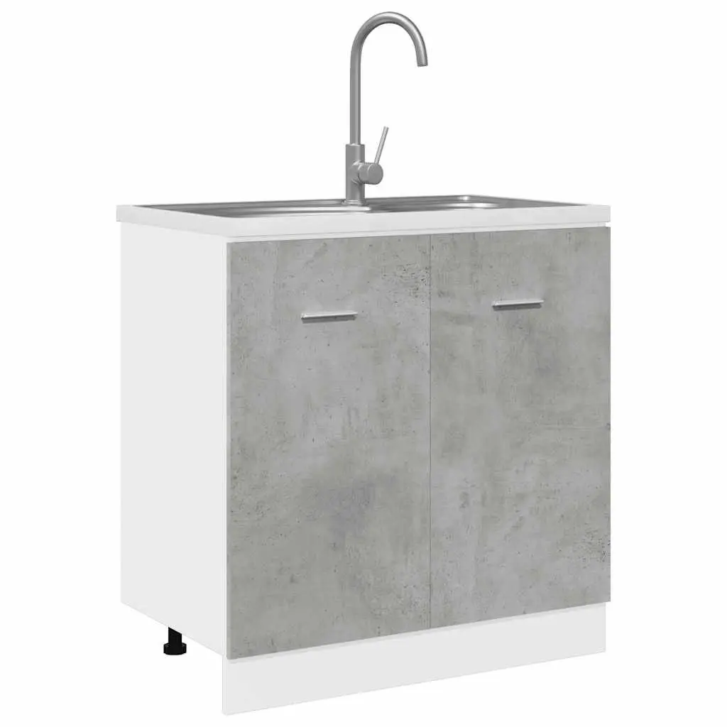 Sink Base Cabinet Kitchen Storage Grey Engineered Wood Two Door 80x46x81.5cm