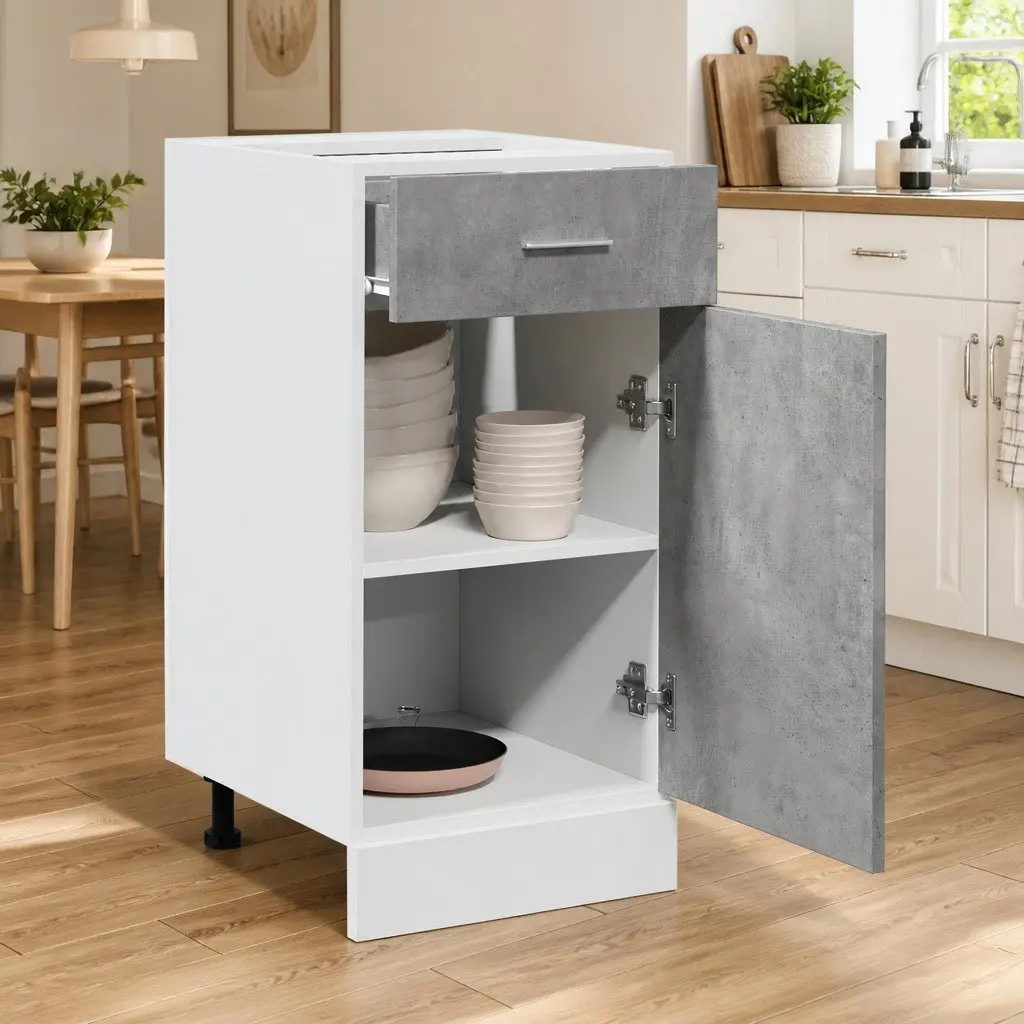 Kitchen Cabinet Grey Drawer Bottom Storage Unit 1 Drawer 2 Compartments