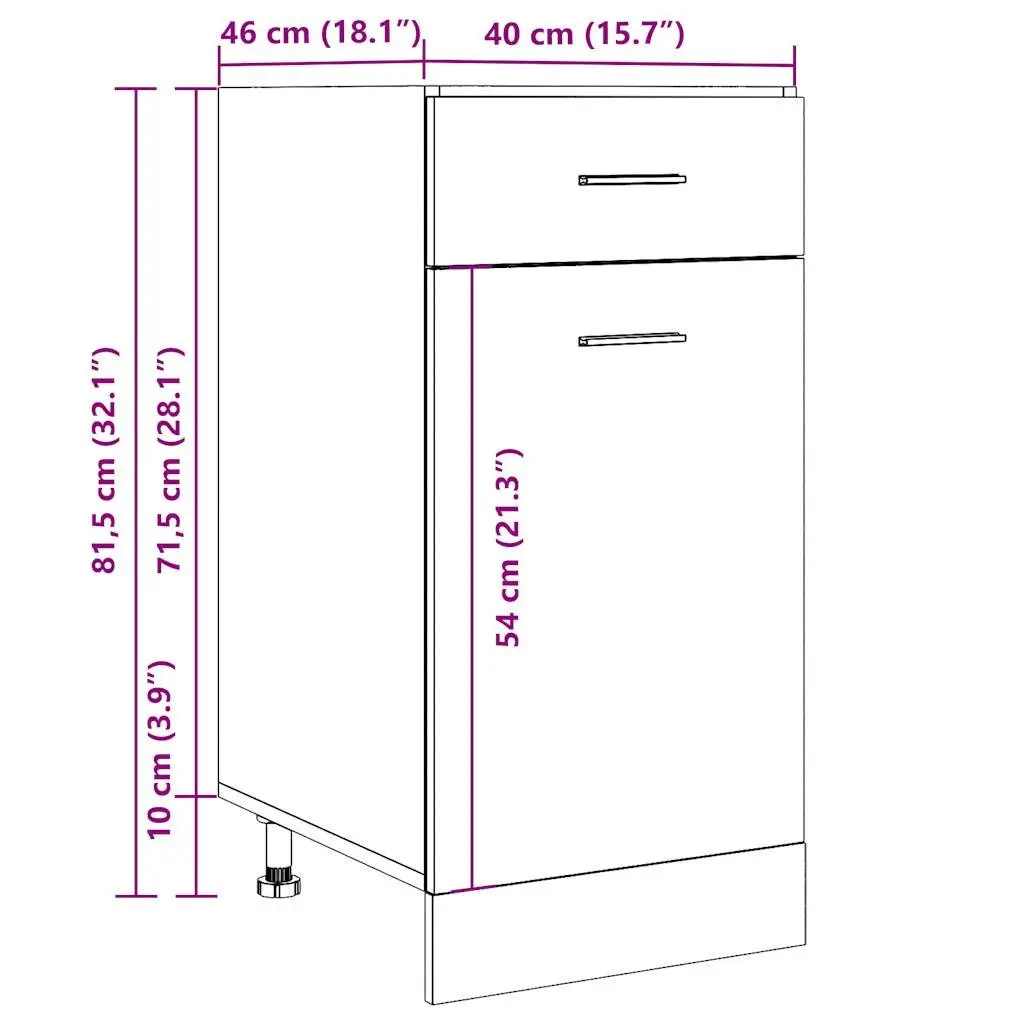 Kitchen Cabinet Grey Drawer Bottom Storage Unit 1 Drawer 2 Compartments