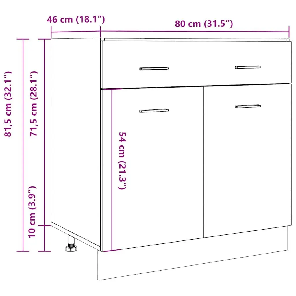 Drawer Bottom Cabinet Kitchen Storage Unit 1 Drawer 2 Compartments Grey
