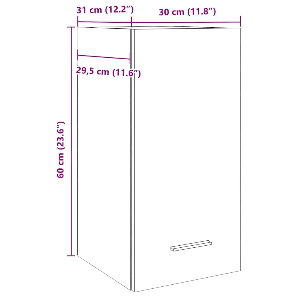 Hanging Cabinet Kitchen Storage Wall-Mounted Grey Engineered Wood 30x31x60cm