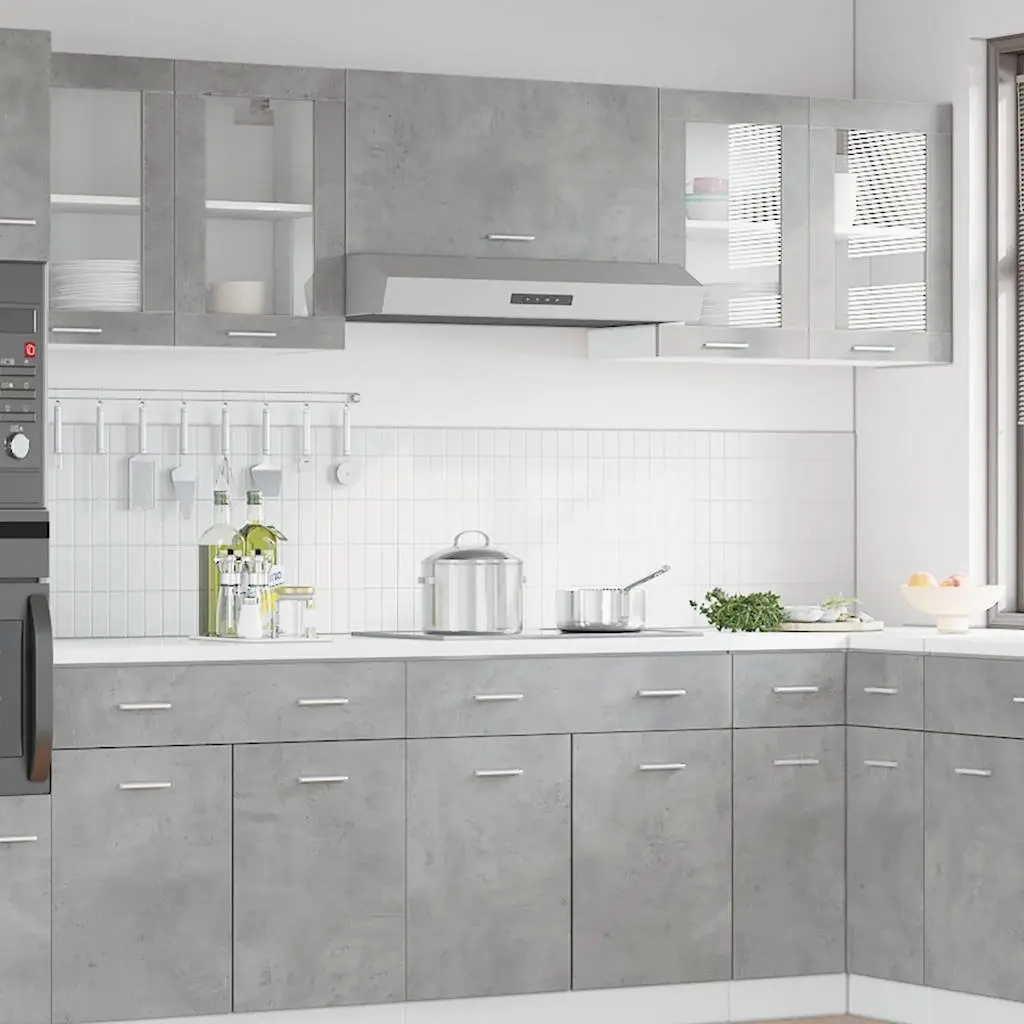 Hanging Glass Cabinet Kitchen Storage Wall-Mounted Grey 80 x 31 x 60 cm