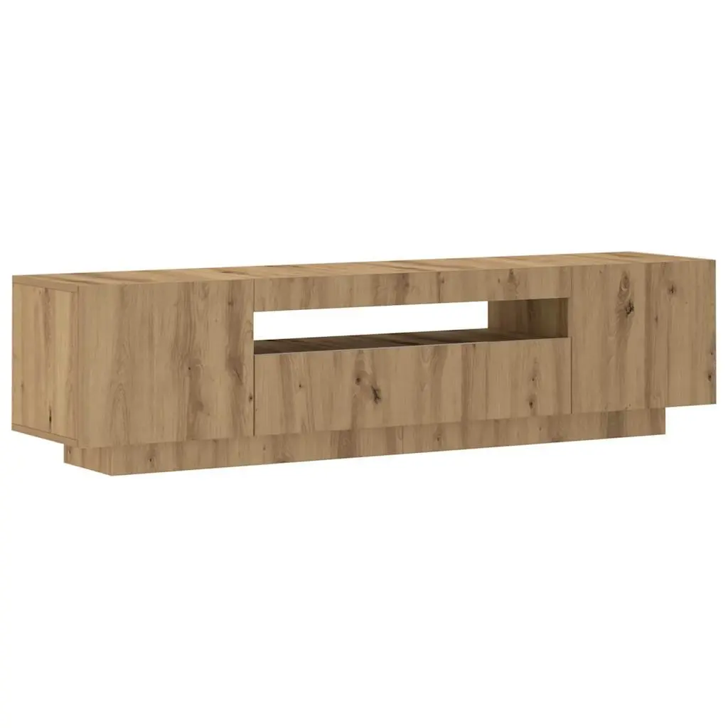 TV Cabinet with RGB LED Lights Brown Engineered Wood Floating Stand Storage Unit