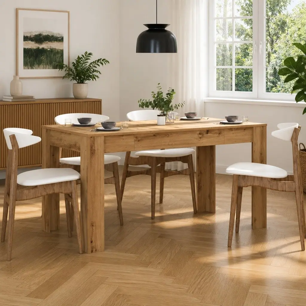 Dining Table Kitchen Breakfast Sturdy Brown Engineered Wood 140 x 74.5 x 76 cm