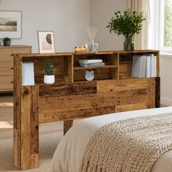 Warm Brown Headboard Cabinet with Four Storage Spaces