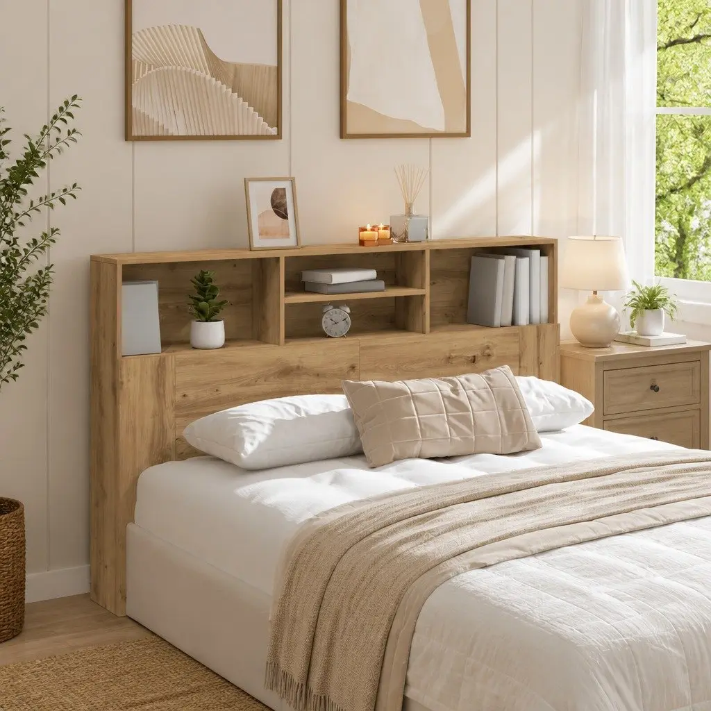 Headboard Cabinet Bedroom Storage 160x19x103.5cm Brown Oak