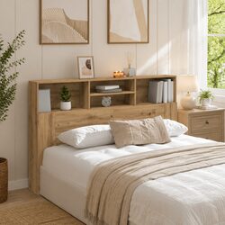 Headboard Cabinet Engineered Wood Bedroom Storage 160x19x103.5cm Brown Oak