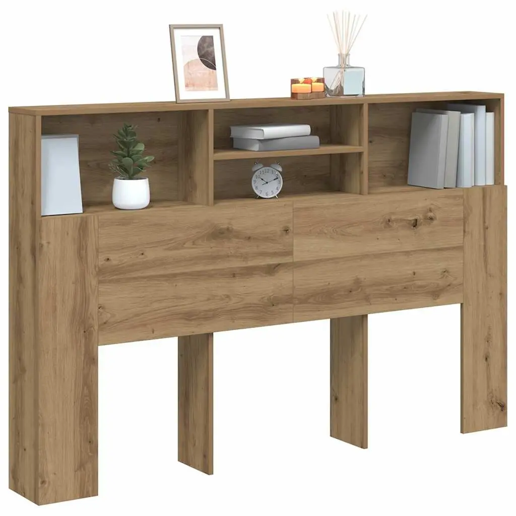 Headboard Cabinet Bedroom Storage 160x19x103.5cm Brown Oak