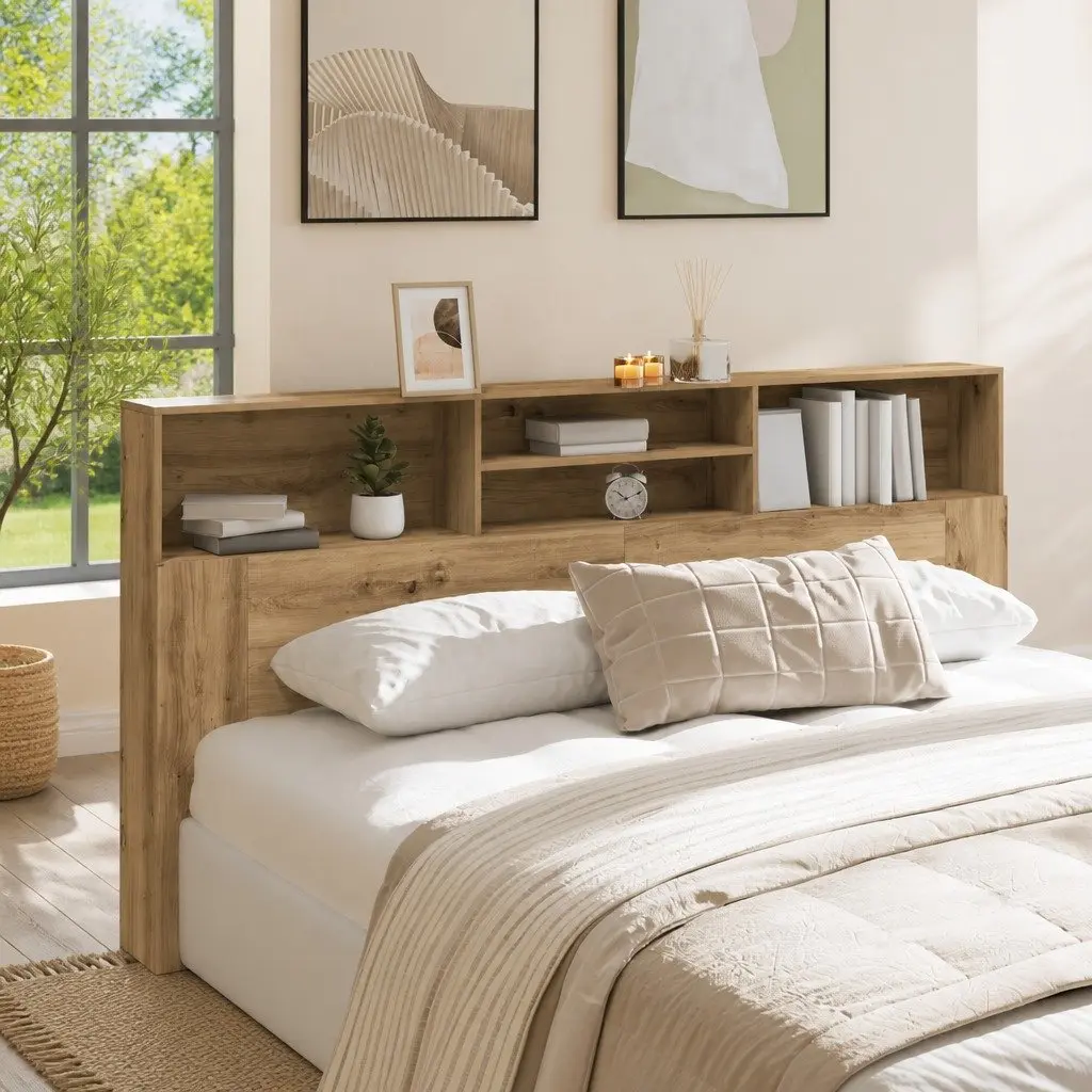 Brown Headboard Cabinet with Ample Storage