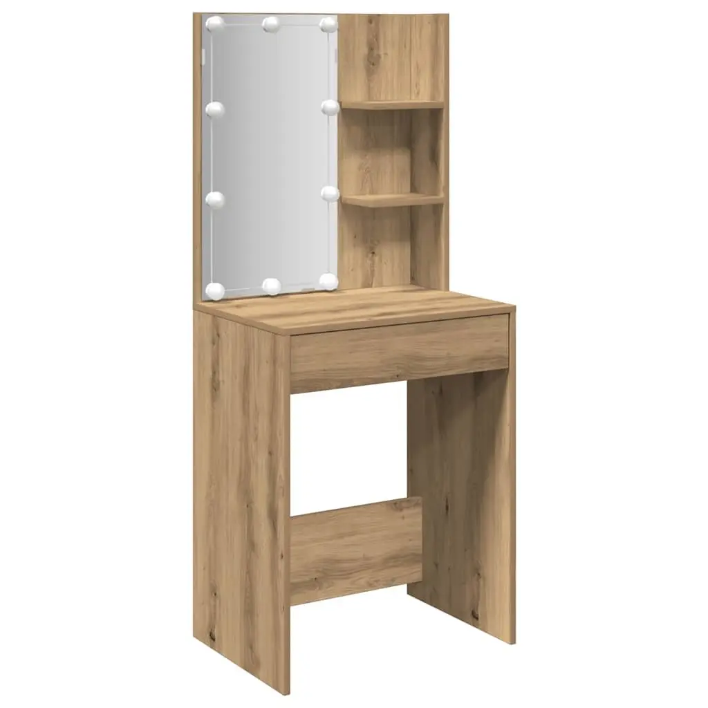 Dressing Table with RGB LED Lights Open Shelves Drawer Storage Makeup Vanity