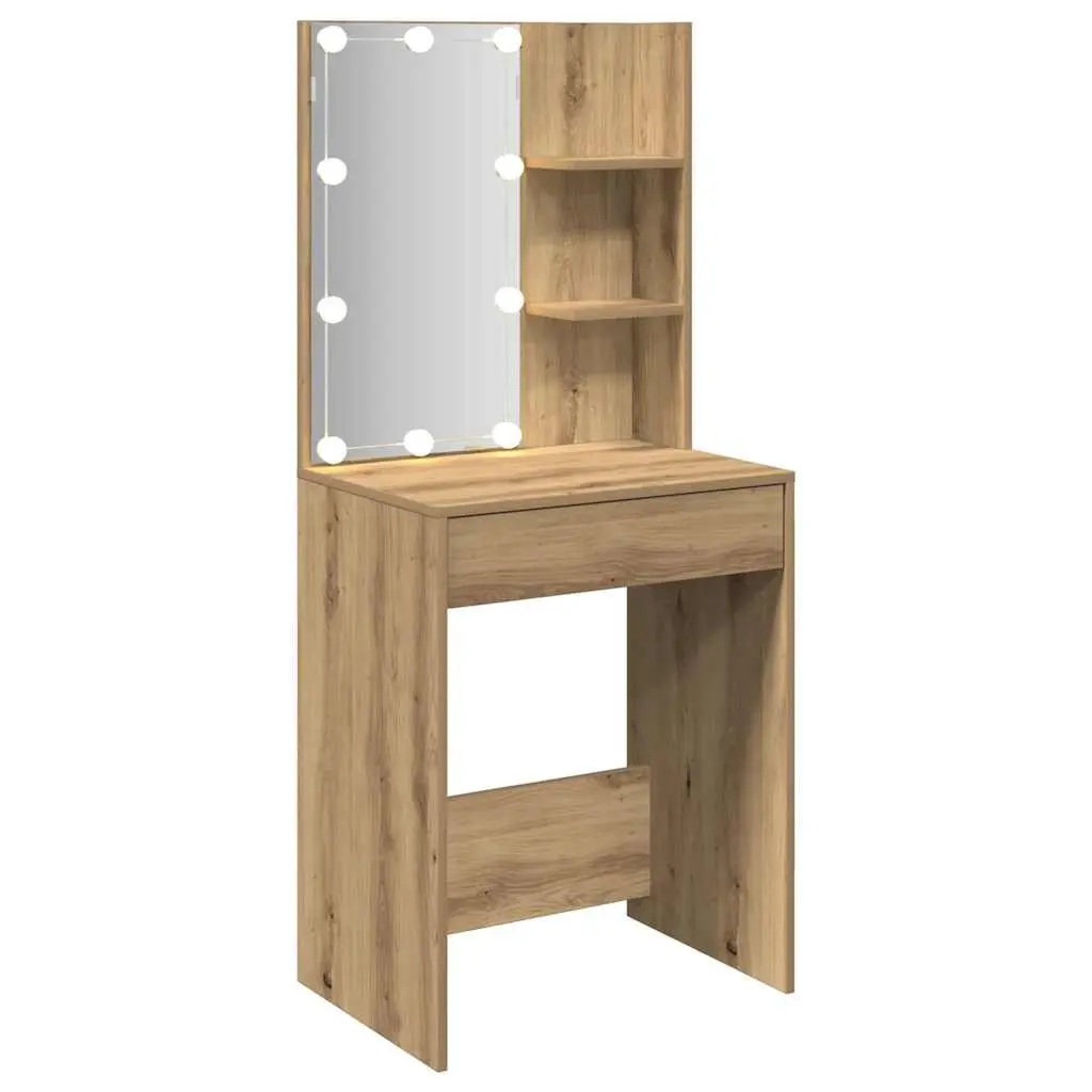 Dressing Table with RGB LED Lights Open Shelves Drawer Storage Makeup Vanity