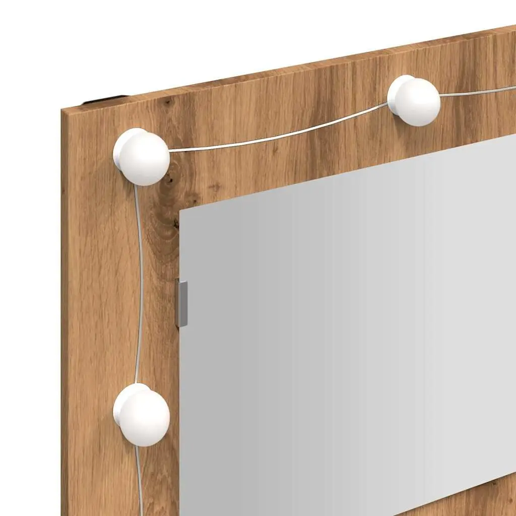 Bathroom Mirror Cabinet LED Brown Engineered Wood Wall Mounted Vanity Storage 90 x 31.5 x 62 cm