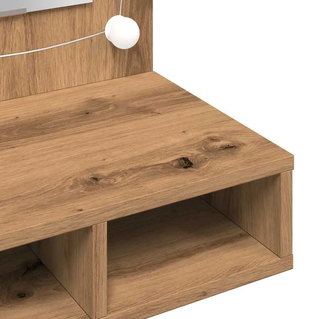 Bathroom Mirror Cabinet LED Brown Engineered Wood Wall Mounted Vanity Storage 90 x 31.5 x 62 cm