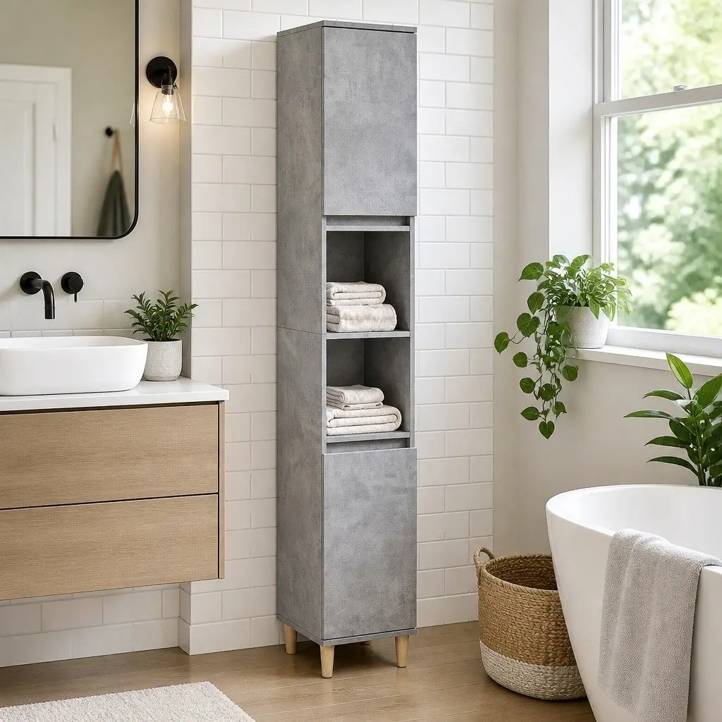 Bathroom Cabinet Storage Unit Engineered Wood Grey 30x30x190cm
