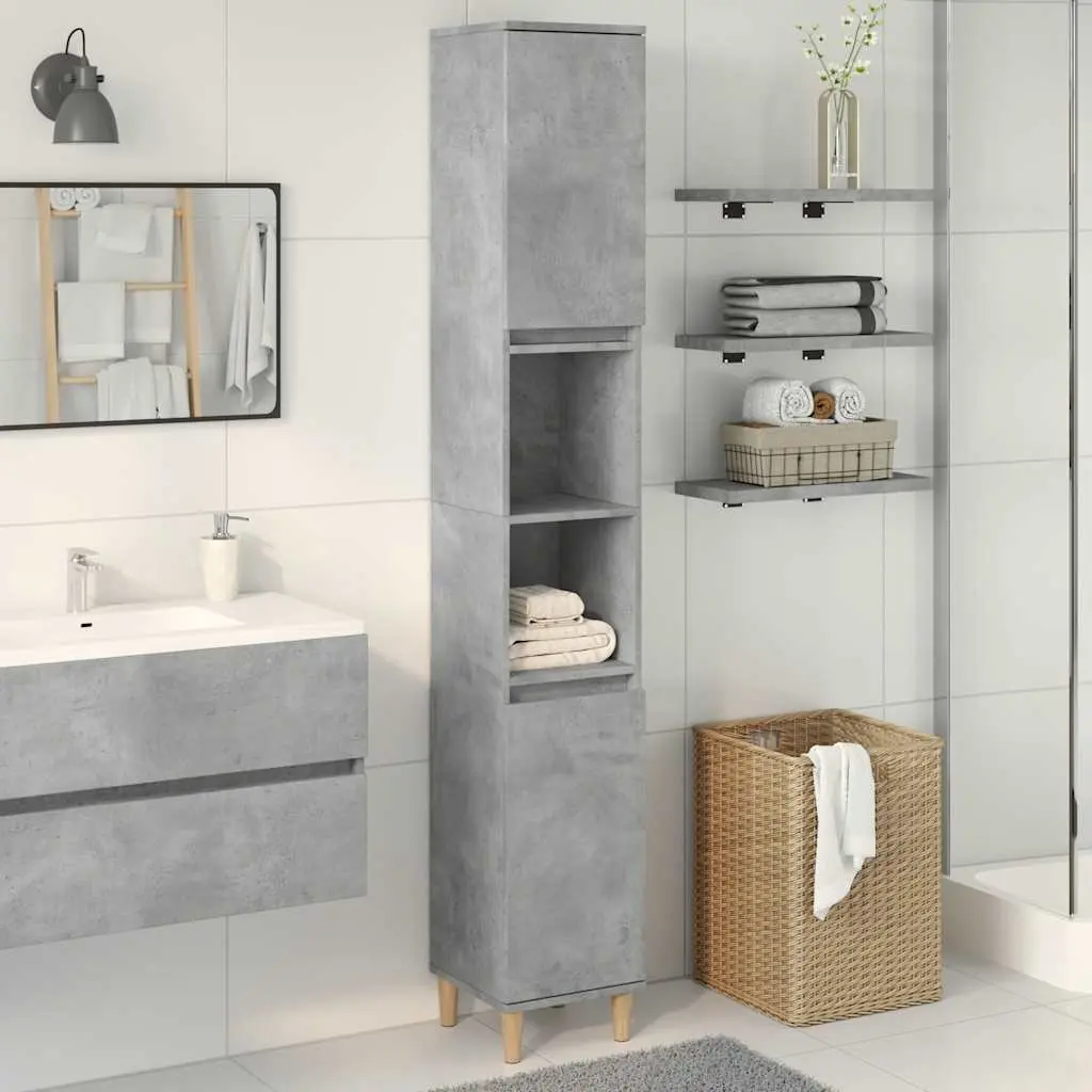 Bathroom Cabinet Storage Unit Engineered Wood Grey 30x30x190cm