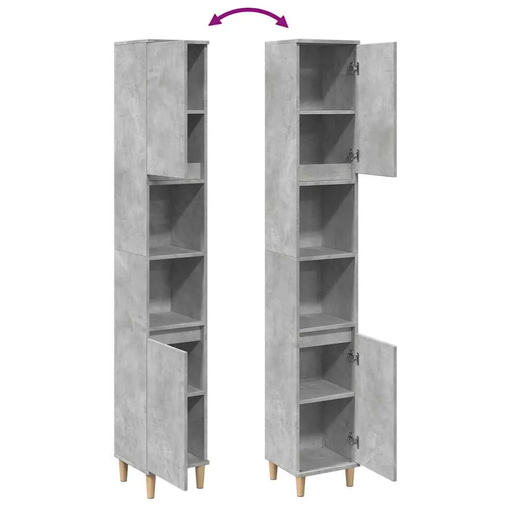 Bathroom Cabinet Storage Unit Engineered Wood Grey 30x30x190cm
