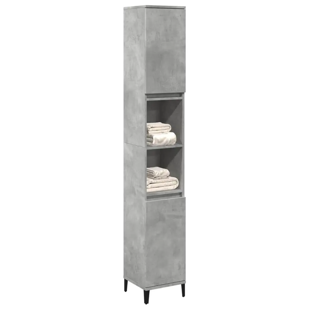 Bathroom Cabinet Concrete Grey 30x30x190cm Tall Storage Unit 4 Doors 2 Shelves