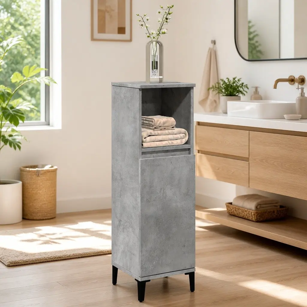 Grey Engineered Wood Bathroom Cabinet Storage Unit 30x30x100cm