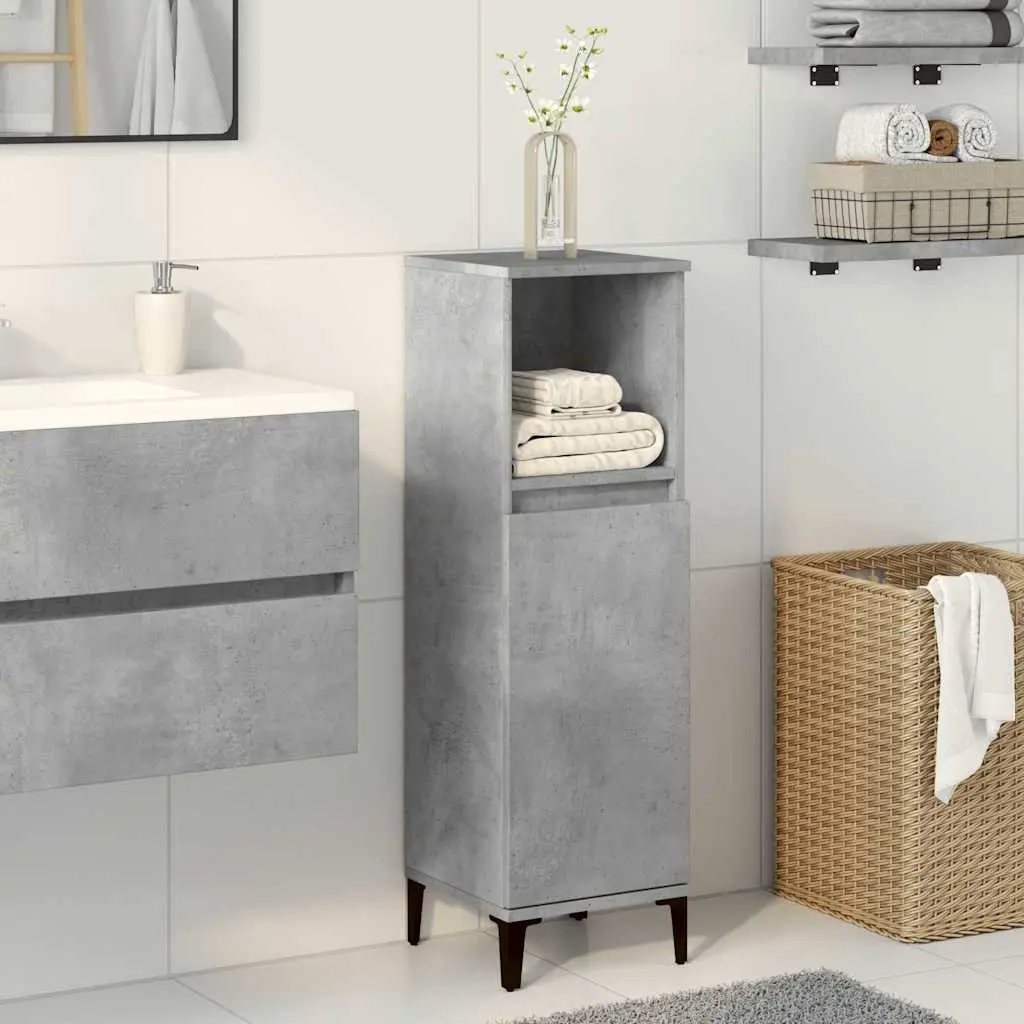 Grey Engineered Wood Bathroom Cabinet Storage Unit 30x30x100cm