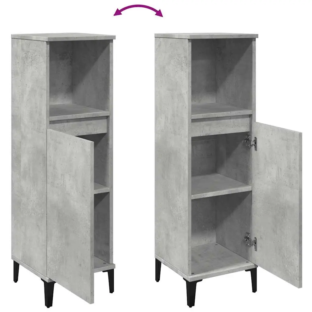 Grey Engineered Wood Bathroom Cabinet Storage Unit 30x30x100cm