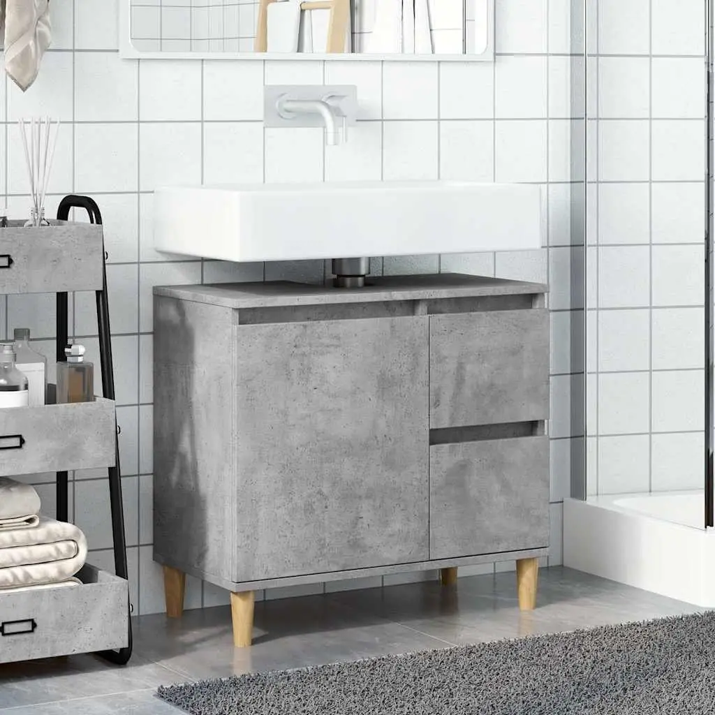 Bathroom Vanity Unit Sink Cabinet Grey 2 Drawer 1 Compartment Engineered Wood