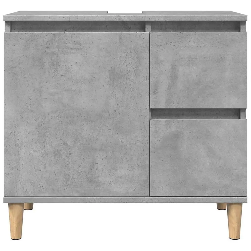 Bathroom Vanity Unit Sink Cabinet Grey 2 Drawer 1 Compartment Engineered Wood