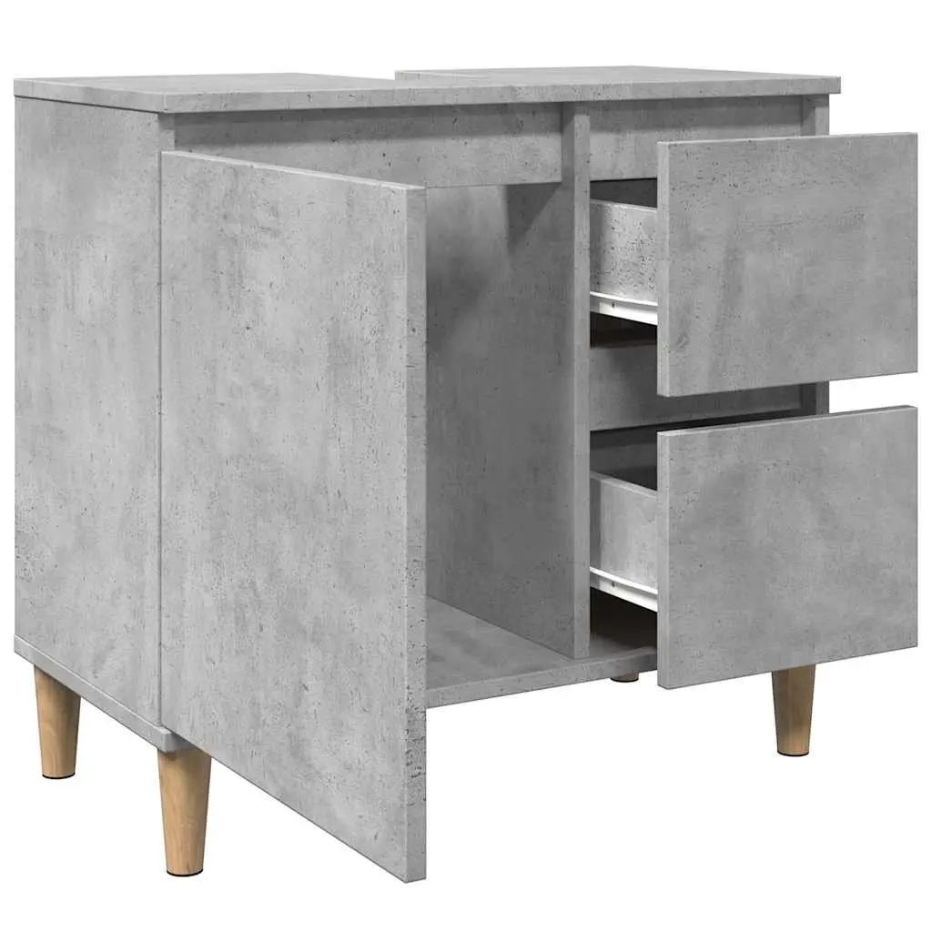 Bathroom Vanity Unit Sink Cabinet Grey 2 Drawer 1 Compartment Engineered Wood