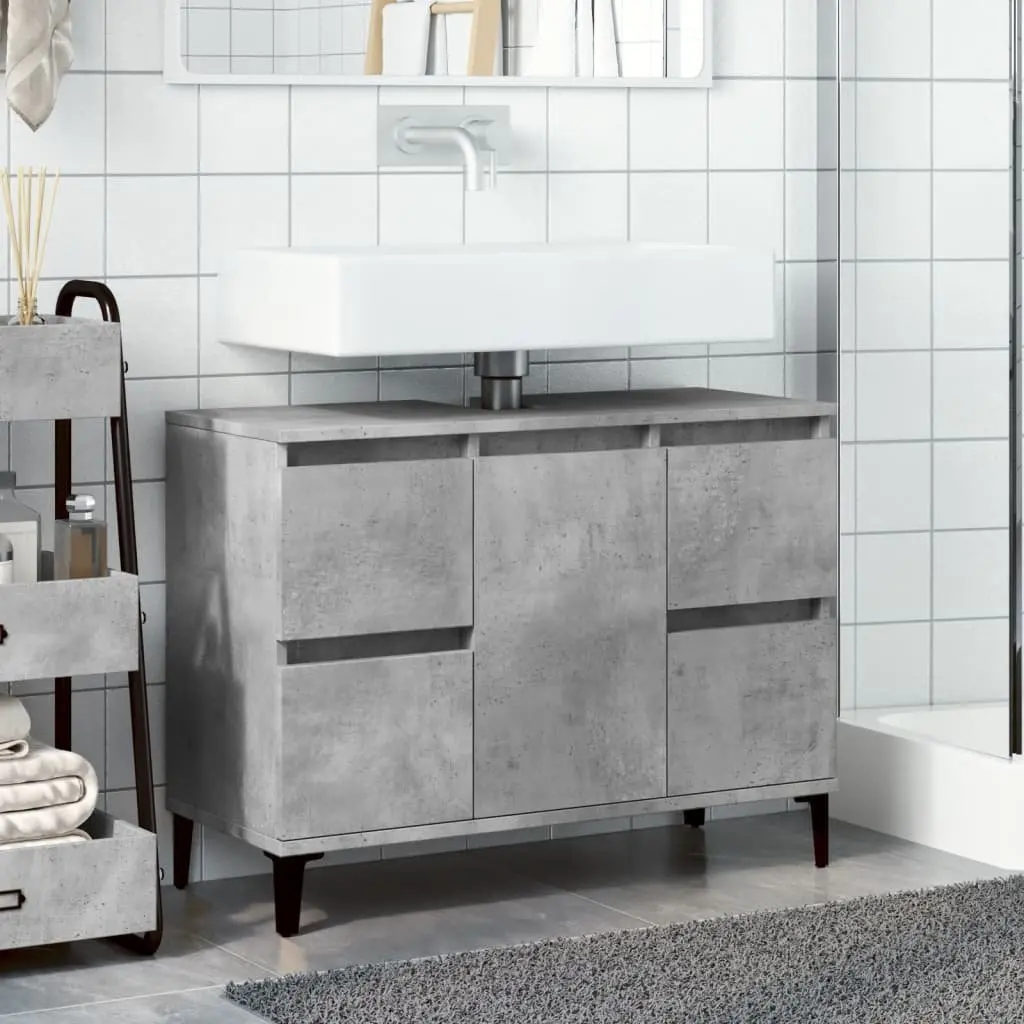 Bathroom Sink Cabinet Vanity Unit Storage 80x33x60cm Grey 4 Drawers