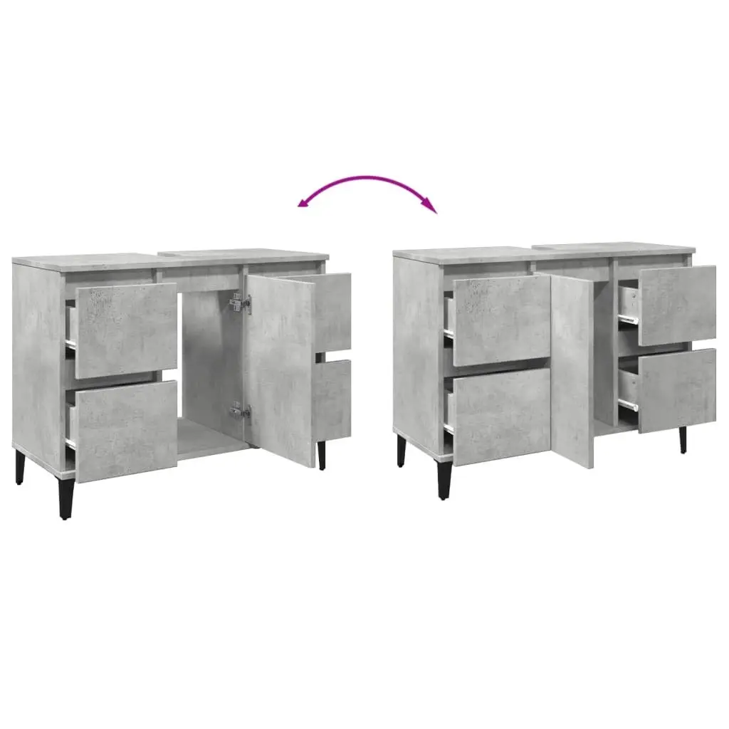 Bathroom Sink Cabinet Vanity Unit Storage 80x33x60cm Grey 4 Drawers