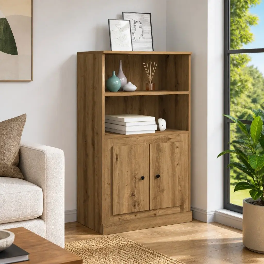 Highboard Storage Cabinet Brown Engineered Wood Furniture 60 x 35.5 x 103.5 cm