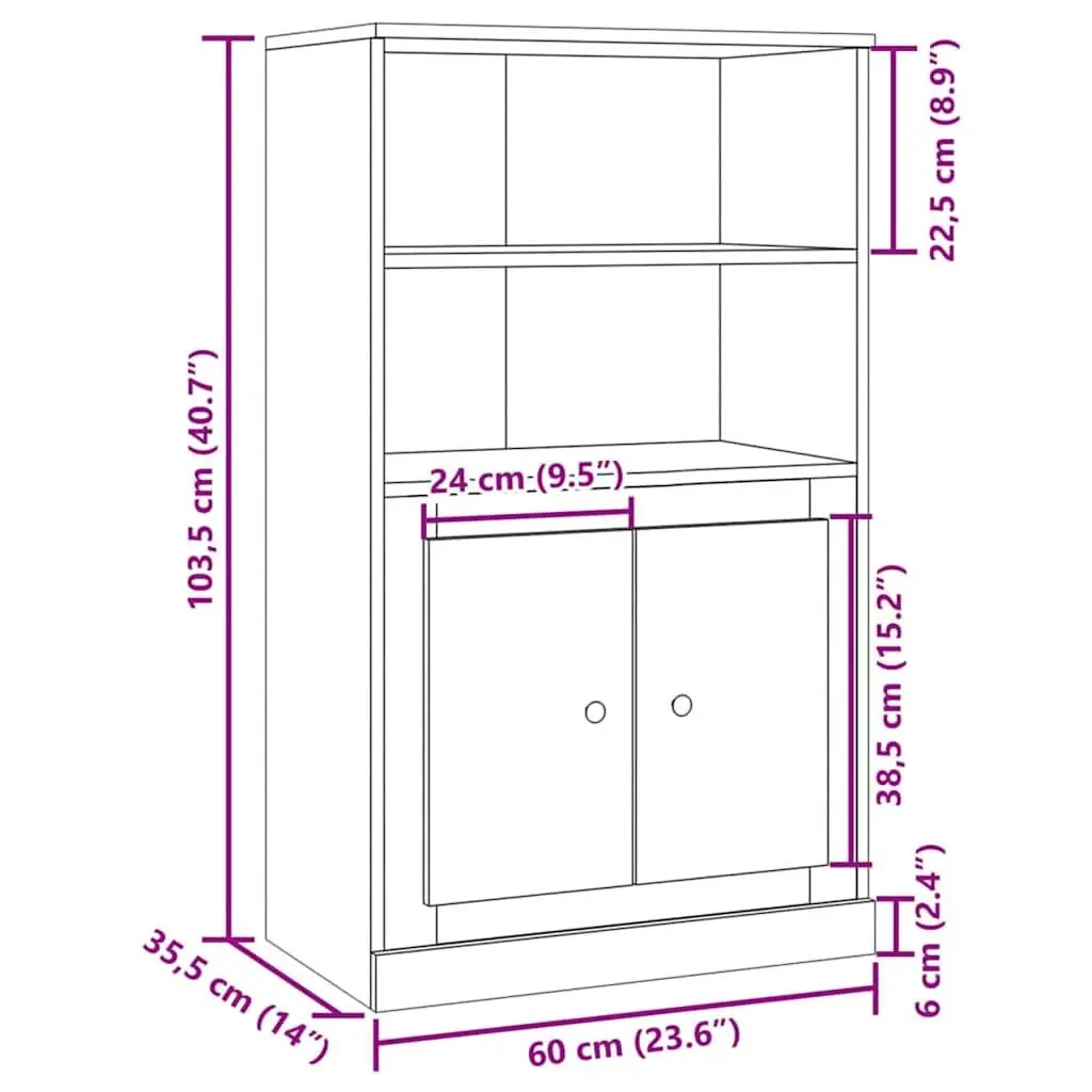 Highboard Storage Cabinet Brown Engineered Wood Furniture 60 x 35.5 x 103.5 cm