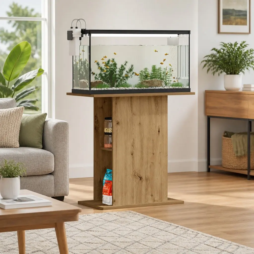 Brown Aquarium Stand with Storage Solutions
