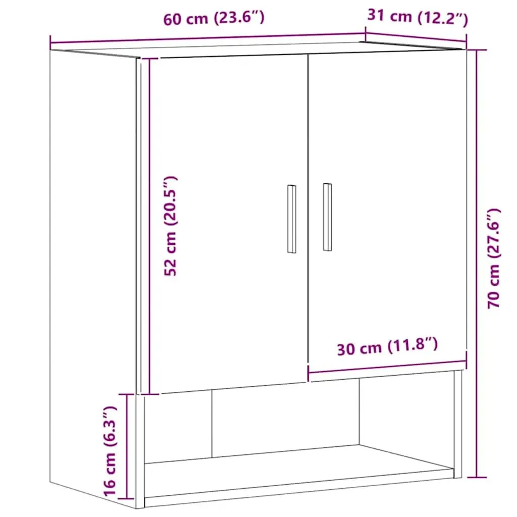 Wall Cabinet Storage Home Organiser 60x31x70cm Brown