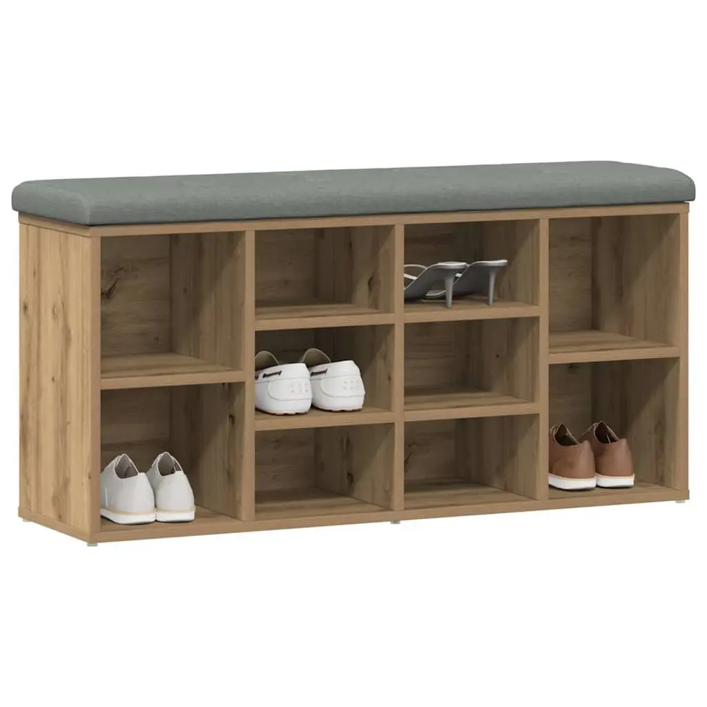 Shoe Bench Storage Entryway Hallway Brown Padded Seat Engineered Wood