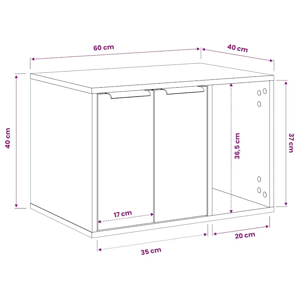 Cat Litter Box Enclosure Cabinet Hidden Furniture Storage 60 x 40 x 40 cm White Engineered Wood