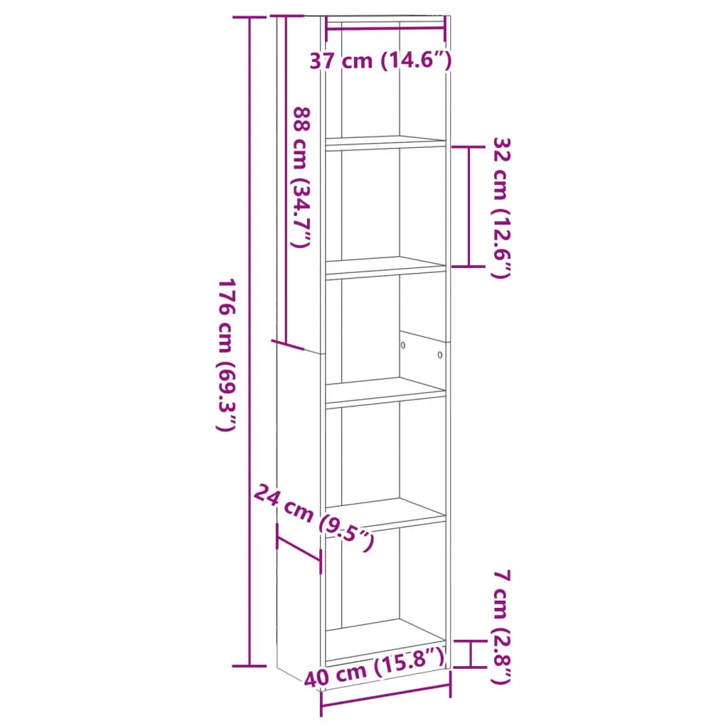 Bookcase Storage Shelving Unit 40x24x176 cm White Home Office Furniture Display