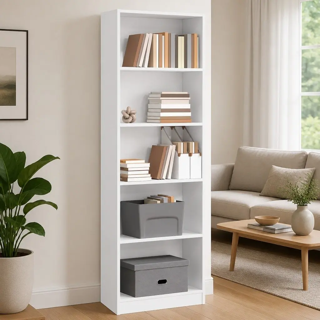 Bookcase Open Shelving Storage Cabinet 60x24x176 cm White