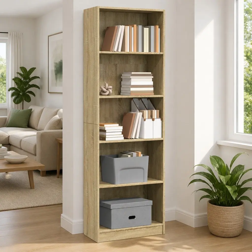 Bookcase Sonoma Oak 60x24x176 cm Engineered Wood Storage Shelving Unit Brown