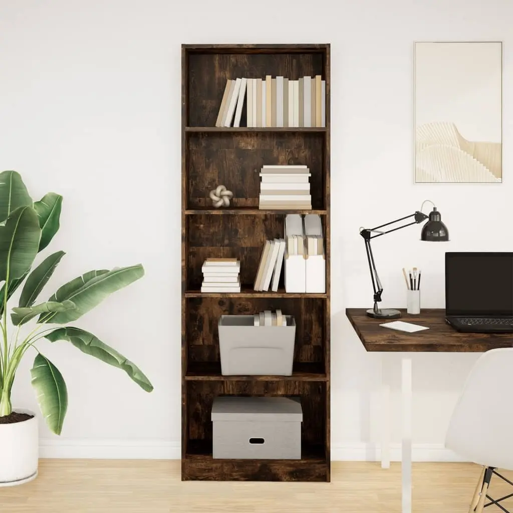 Bookcase Storage Open Compartment 60x24x176 cm Brown Engineered Wood Standing Shelf