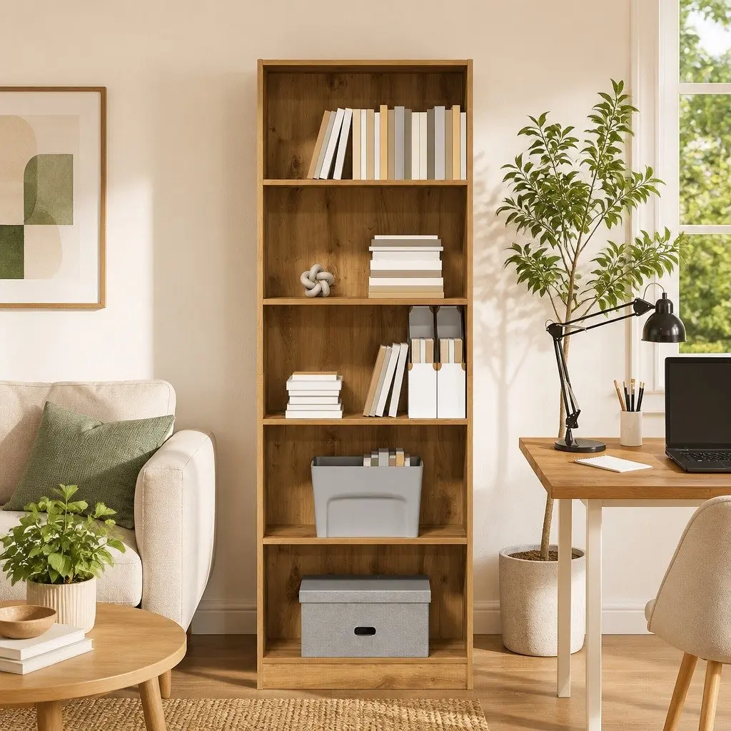 Bookcase Storage Shelving Unit Home Office Organizer 60W x 24D x 176H cm Brown Engineered Wood