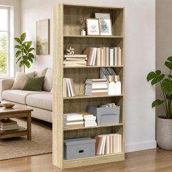 Sonoma Oak Bookcase with Open Storage Compartments