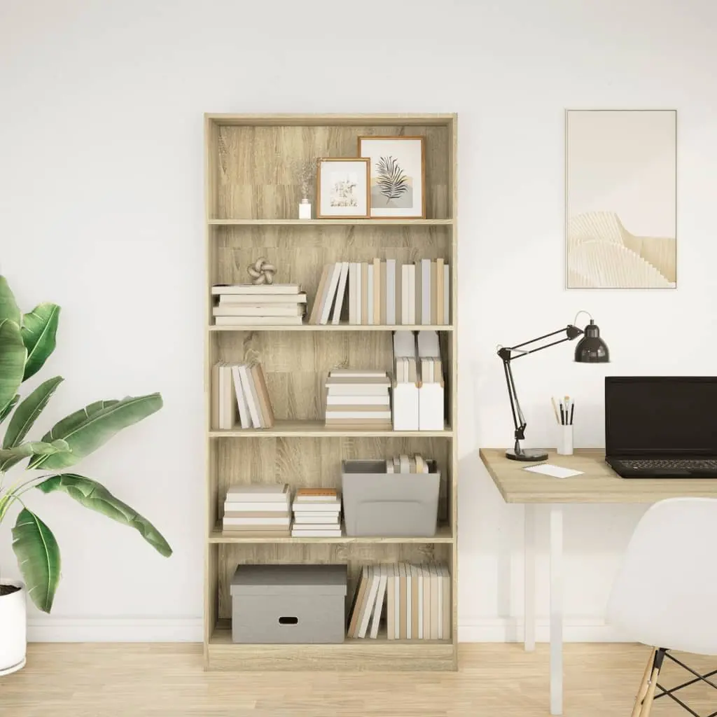 Bookcase Open Shelving Storage Cabinet 80x24x176cm Brown Engineered Wood