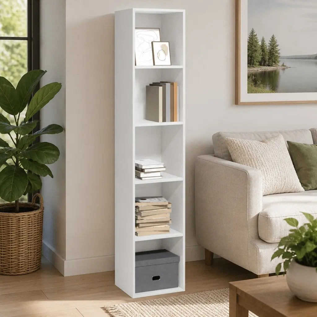 Bookcase Open Shelves Storage Cabinet 40x30x189 cm White