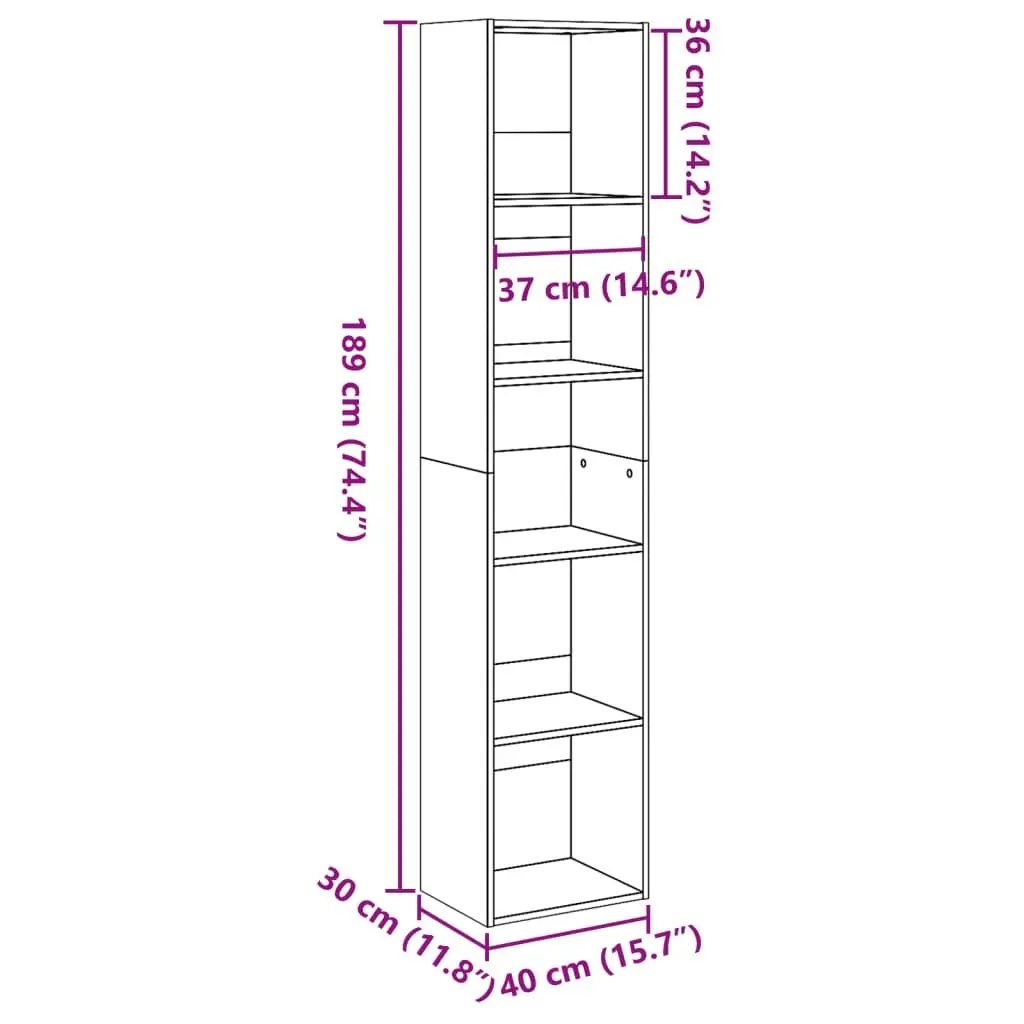 Bookcase Open Shelves Storage Cabinet 40x30x189 cm White