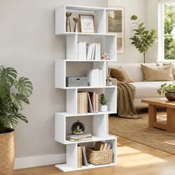 Practical 6-Tier White Room Divider Bookcase for Your Home