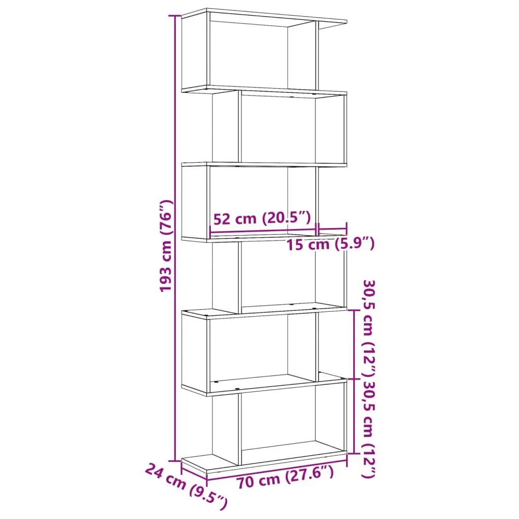 Room Divider Bookcase 6-Tier White 70x24x193 cm Standing Storage Shelf