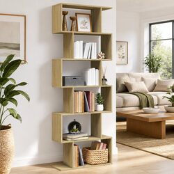 Room Divider Bookcase 6-Tier Shelving Unit Storage Organizer Brown 70x24x193cm