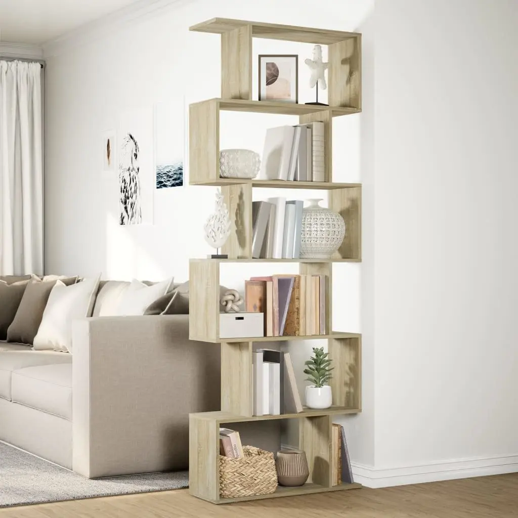 Room Divider Bookcase 6-Tier Shelving Unit Storage Organizer Brown 70x24x193cm