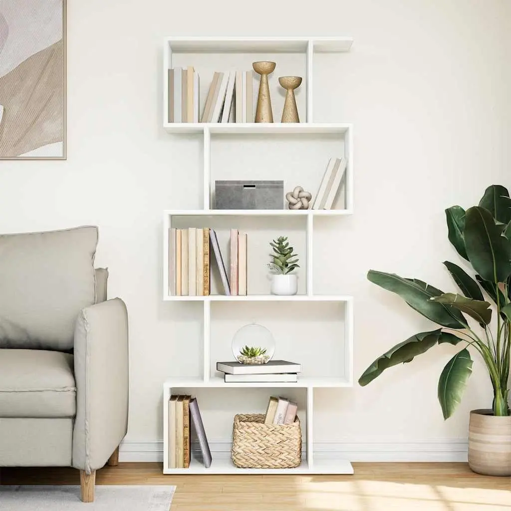 Room Divider Bookcase 5-Tier Storage Unit 70x24x161cm White Engineered Wood