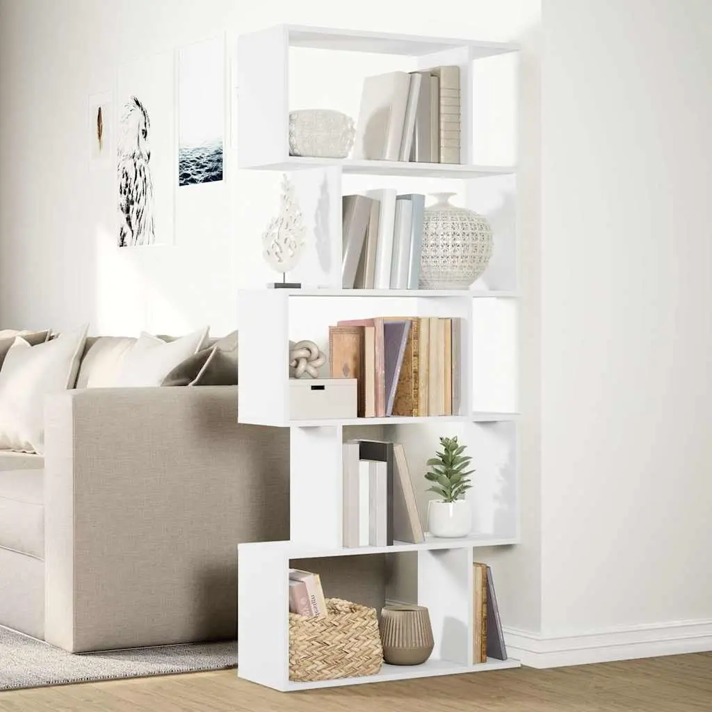 Room Divider Bookcase 5-Tier Storage Unit 70x24x161cm White Engineered Wood